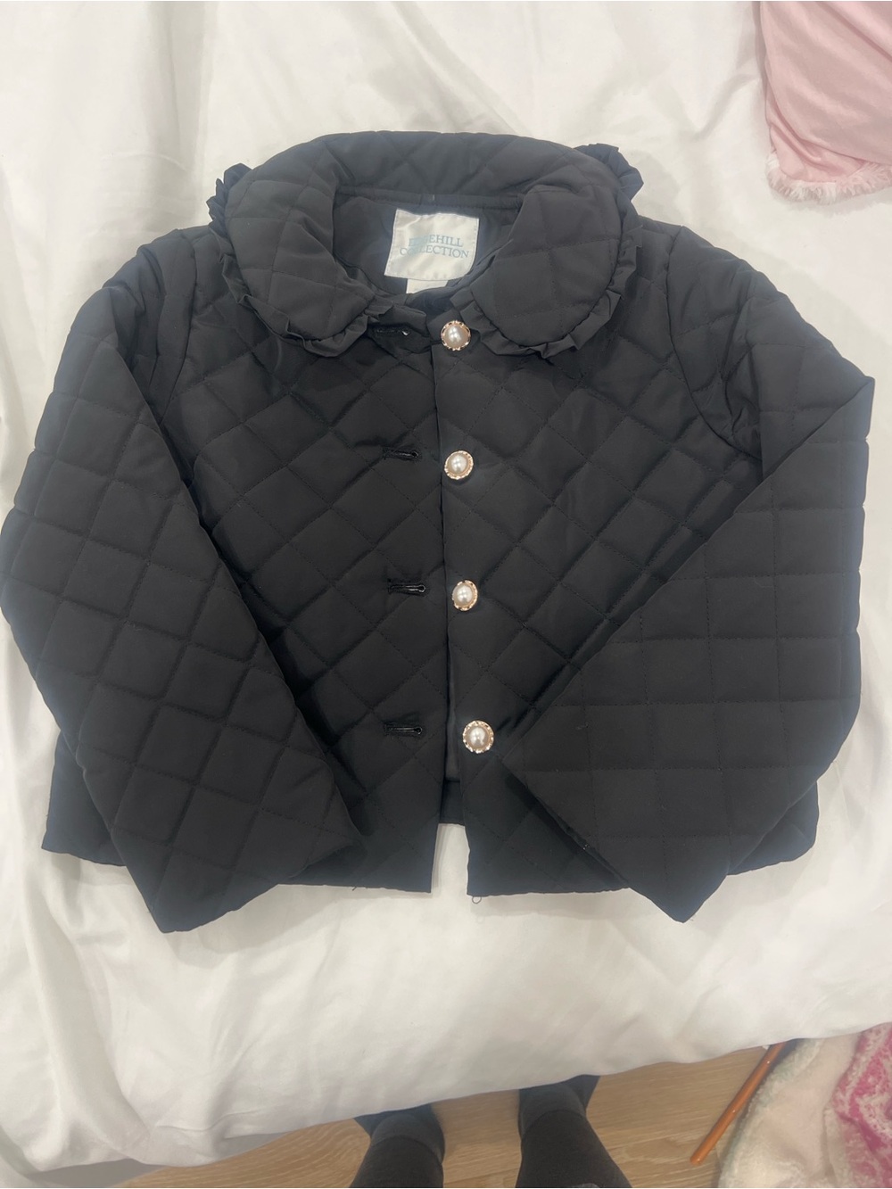 Edgehill Collection Black Quilted Pearl-Button Puffer Jacket